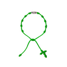 Load image into Gallery viewer, Our Lady of Guadalupe Rosary Bracelet w/ Silver Bead (Neon Green String)