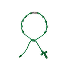 Load image into Gallery viewer, Our Lady of Guadalupe Rosary Bracelet w/ Silver Bead (Green String)