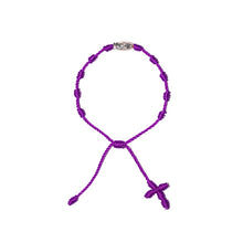 Load image into Gallery viewer, Our Lady of Guadalupe Rosary Bracelet w/ Silver Bead (Purple String)