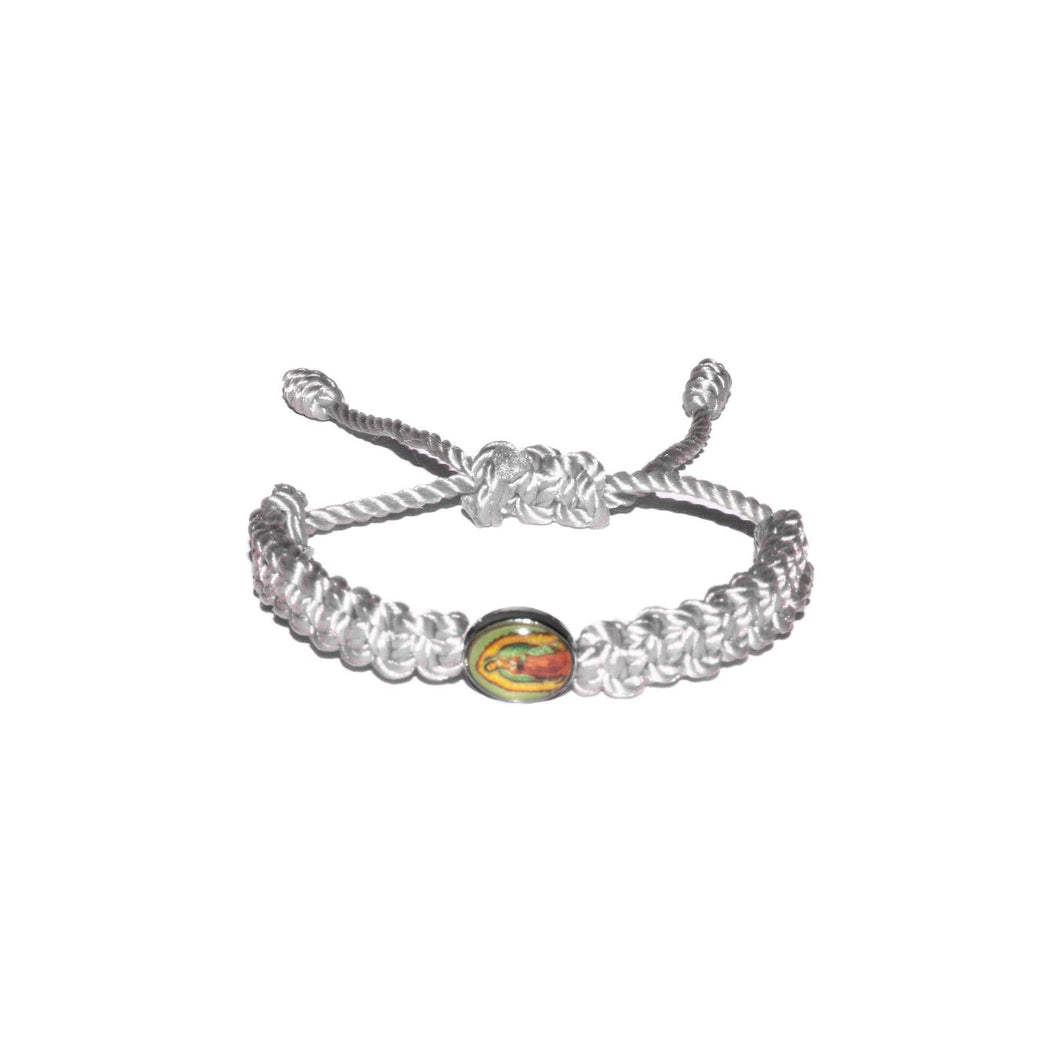 Our Lady Of Guadalupe Macrame Baby Bracelet (White String)