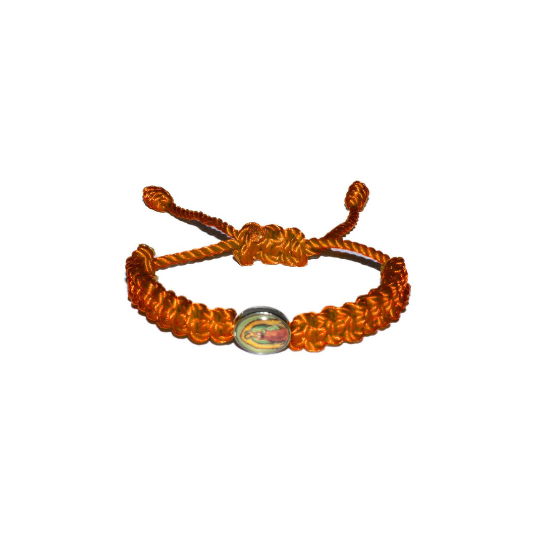 Our Lady Of Guadalupe Macrame Baby Bracelet (Neon Orange String)