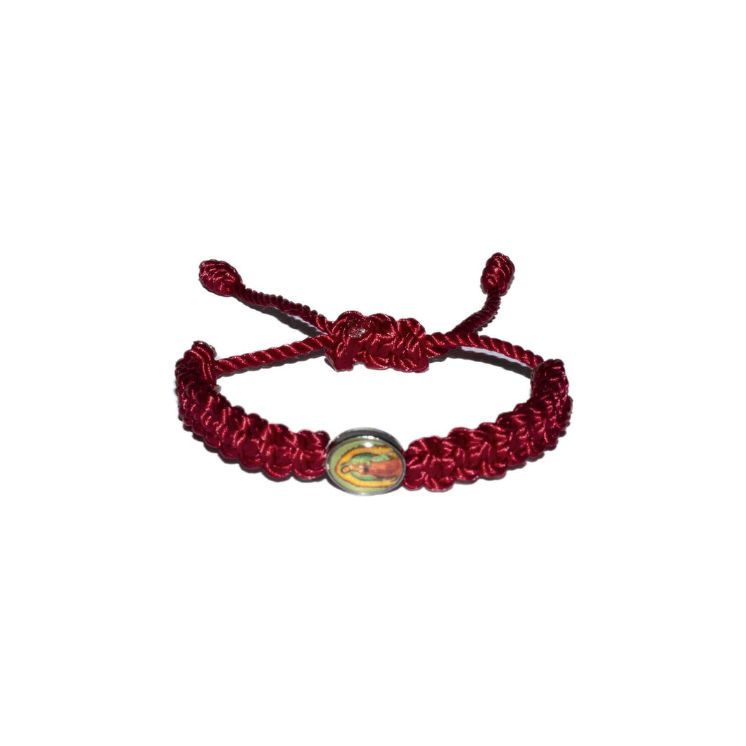 Our Lady Of Guadalupe Macrame Baby Bracelet (Burgundy String)