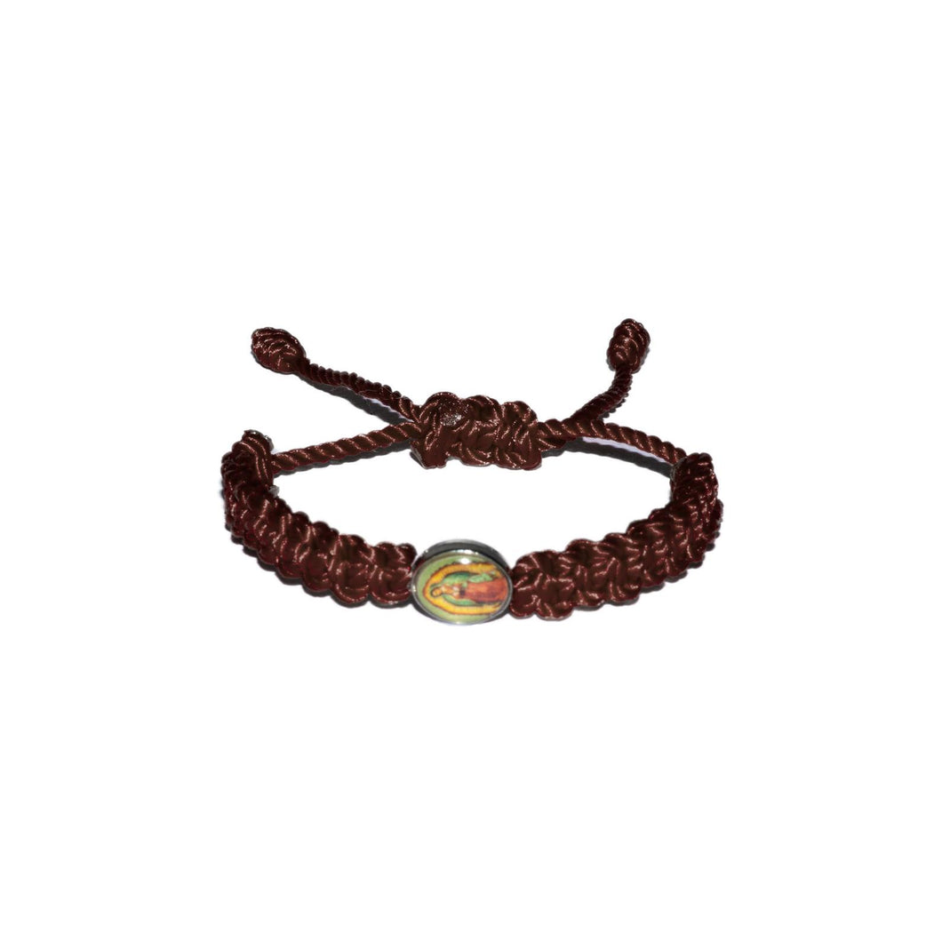 Our Lady Of Guadalupe Macrame Baby Bracelet (Brown String)