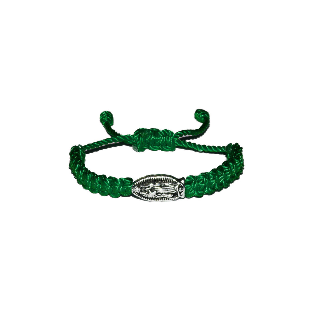 Our Lady Of Guadalupe Silver Bead Macrame Baby Bracelet (Green String)