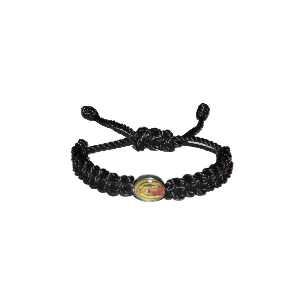 Our Lady Of Guadalupe Macrame Baby Bracelet (Black String)