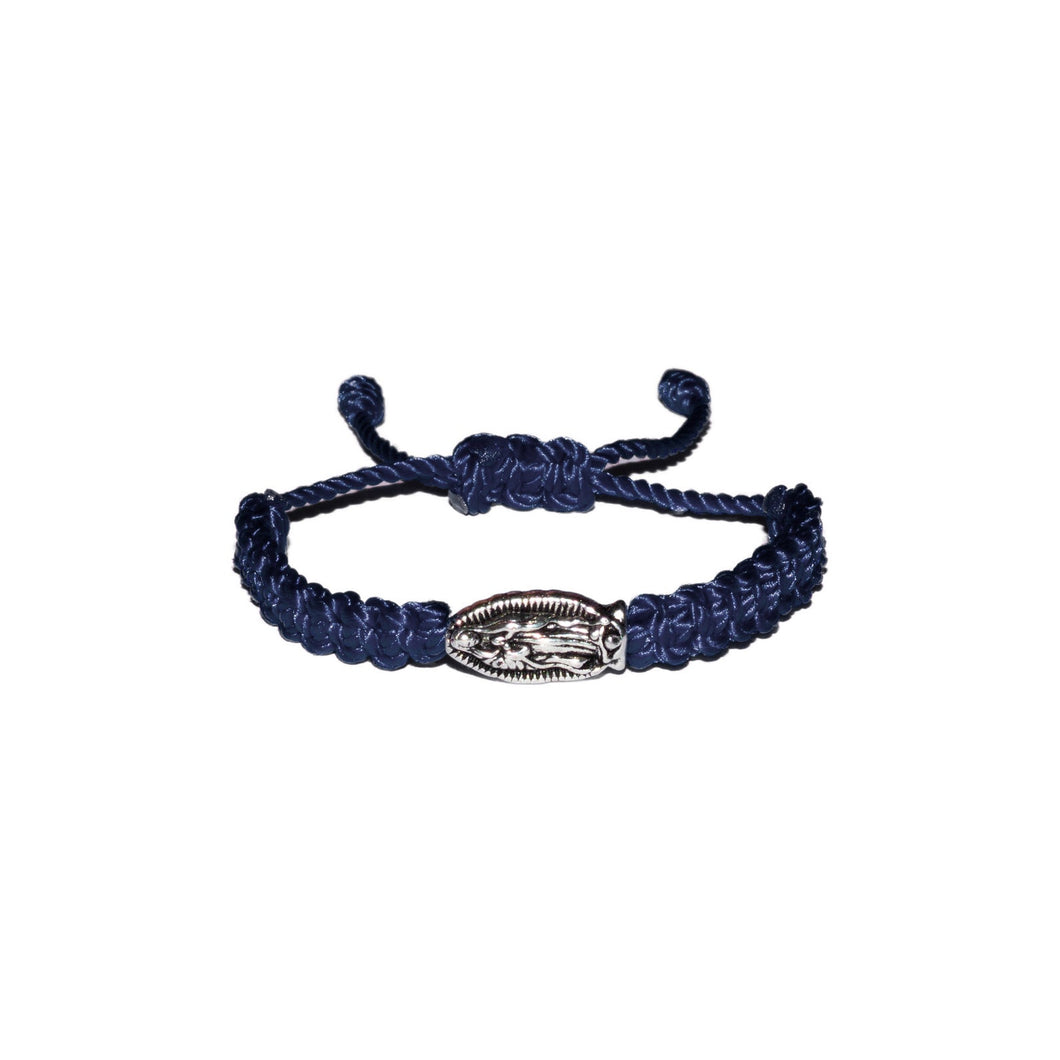 Our Lady Of Guadalupe Silver Bead Macrame Baby Bracelet (Navy String)