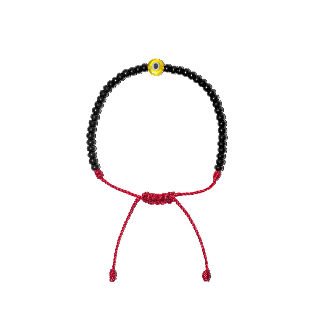 Flat Yellow Evil Eye w/ Black Czech Beads Bracelet (Red String)