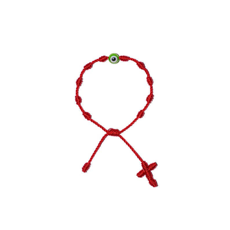 Green Evil Eye Baby Rosary Bracelet (Red String)