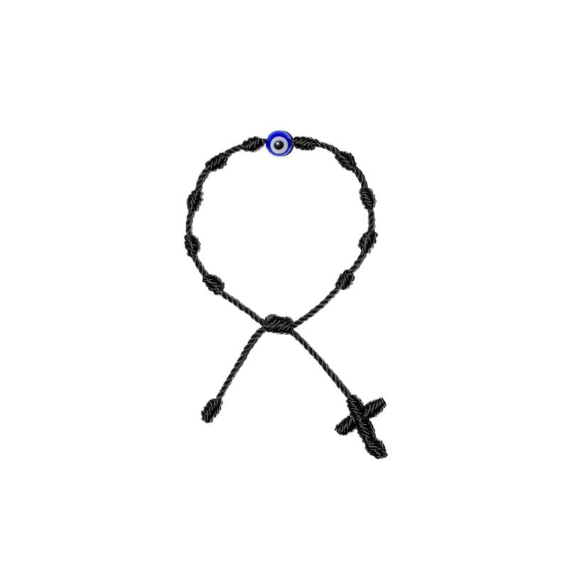 Blue Evil Eye Baby Rosary Bracelet (Black String)