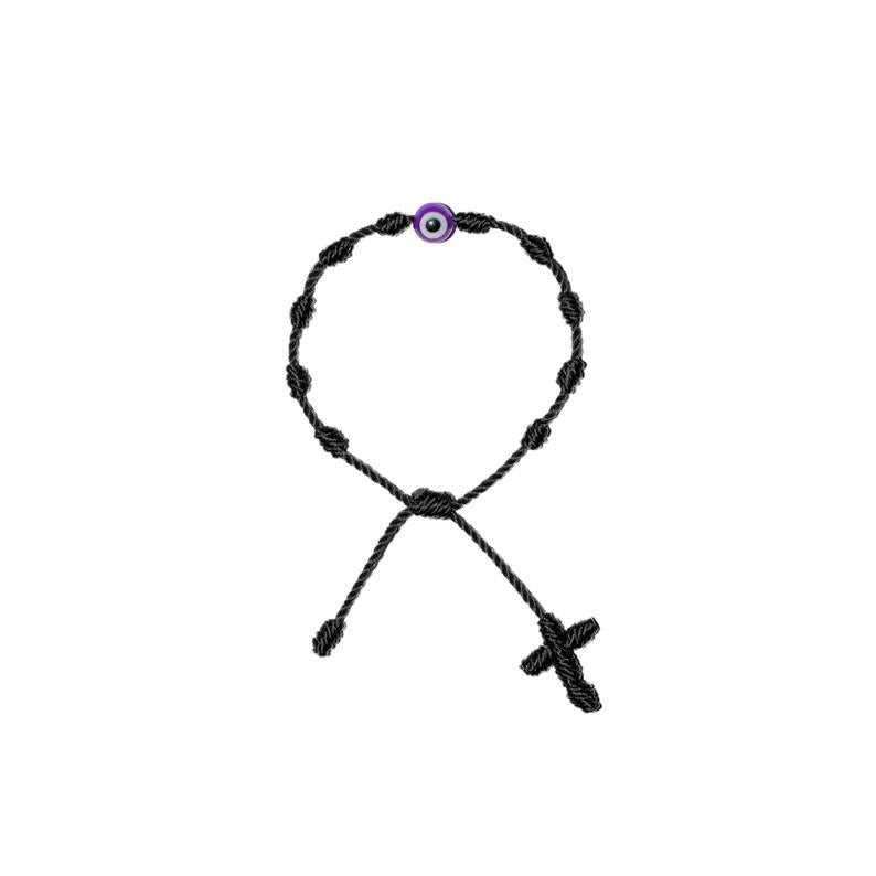 Purple Evil Eye Baby Rosary Bracelet (Black String)