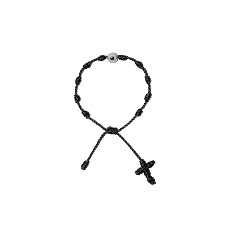 White Evil Eye Baby Rosary Bracelet (Black String)