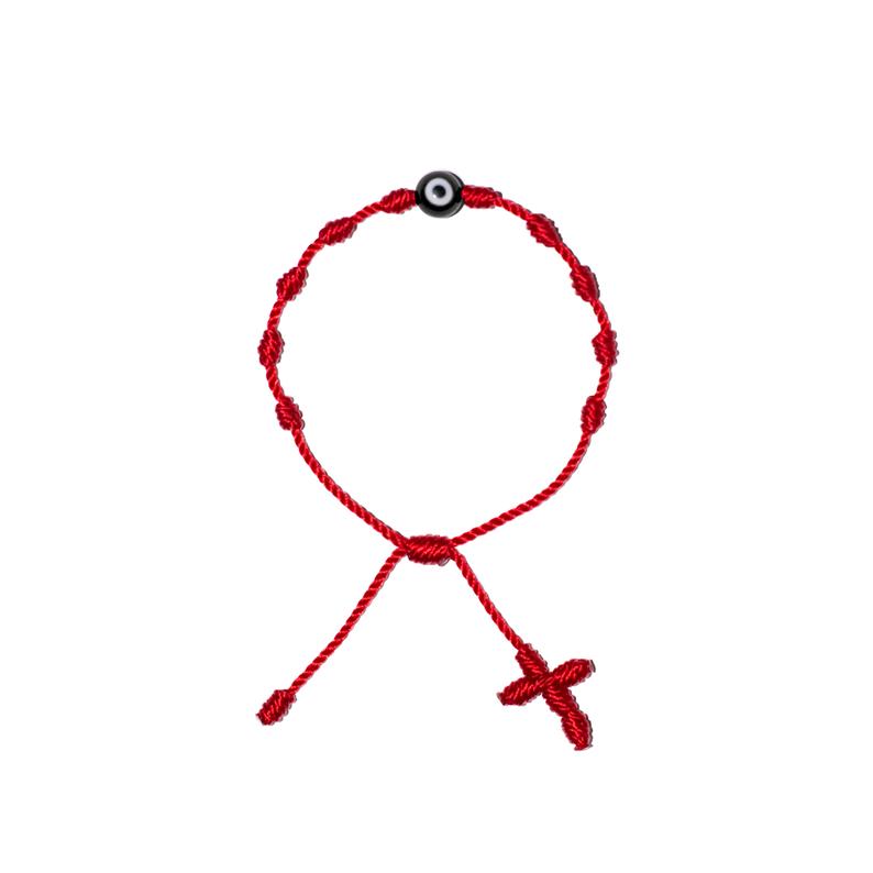 Black Evil Eye Adult Rosary Bracelet (Red String)