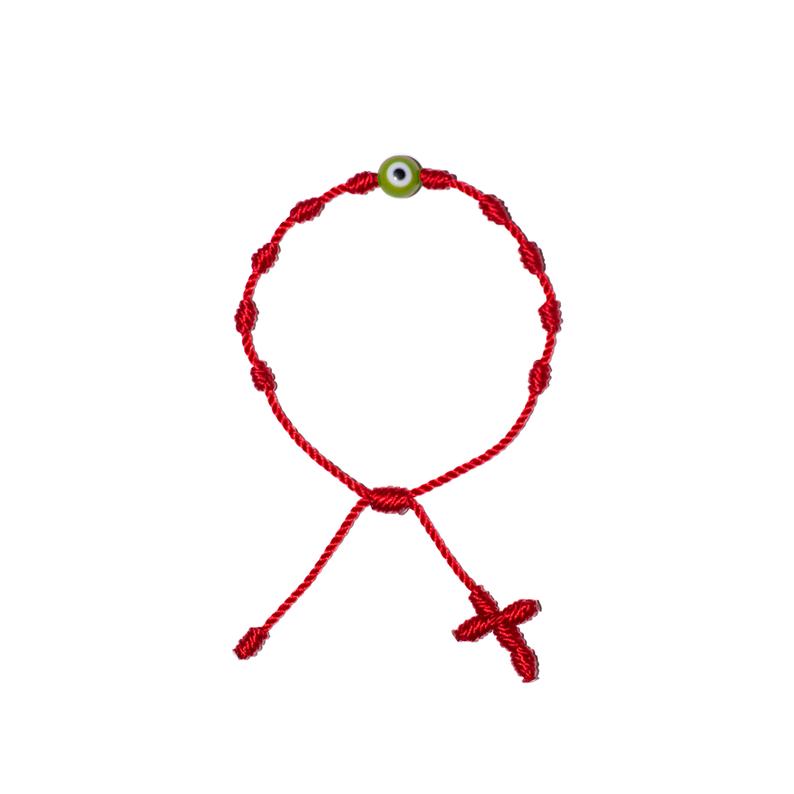 Green Evil Eye Adult Rosary Bracelet (Red String)