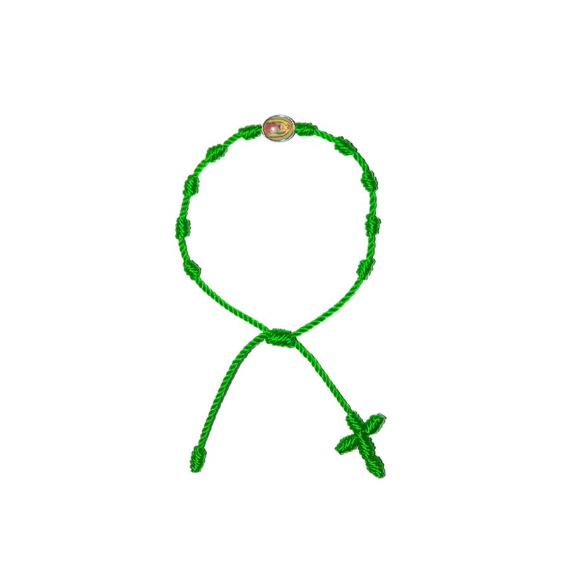 Our Lady of Guadalupe Rosary Bracelet (Neon Green String)