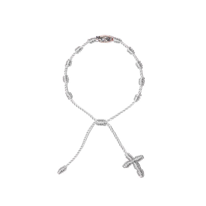 Our Lady of Guadalupe Rosary Bracelet w/ Silver Bead (White String)