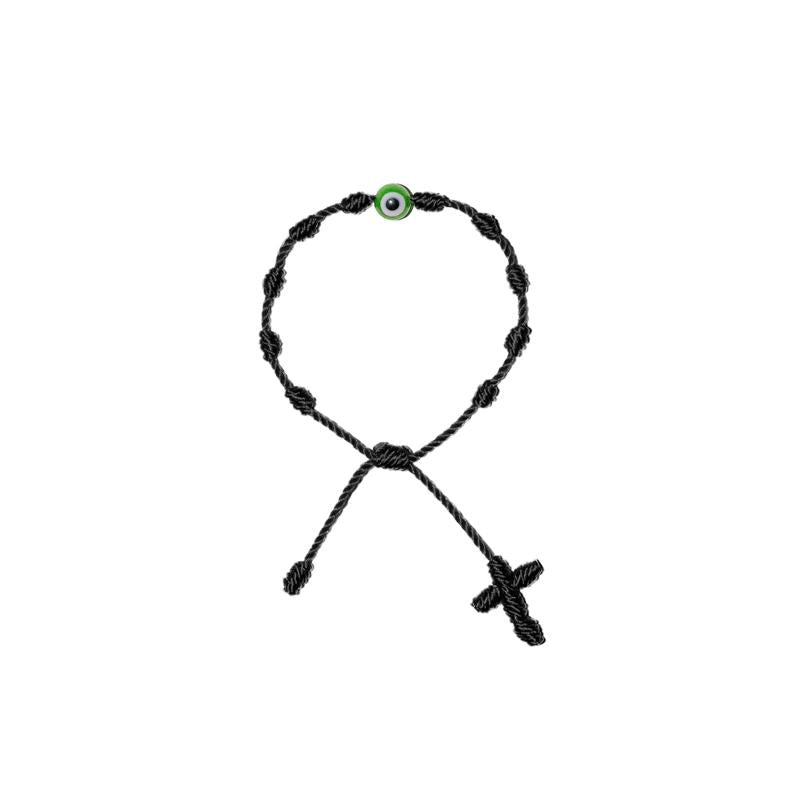 Green Evil Eye Baby Rosary Bracelet (Black String)