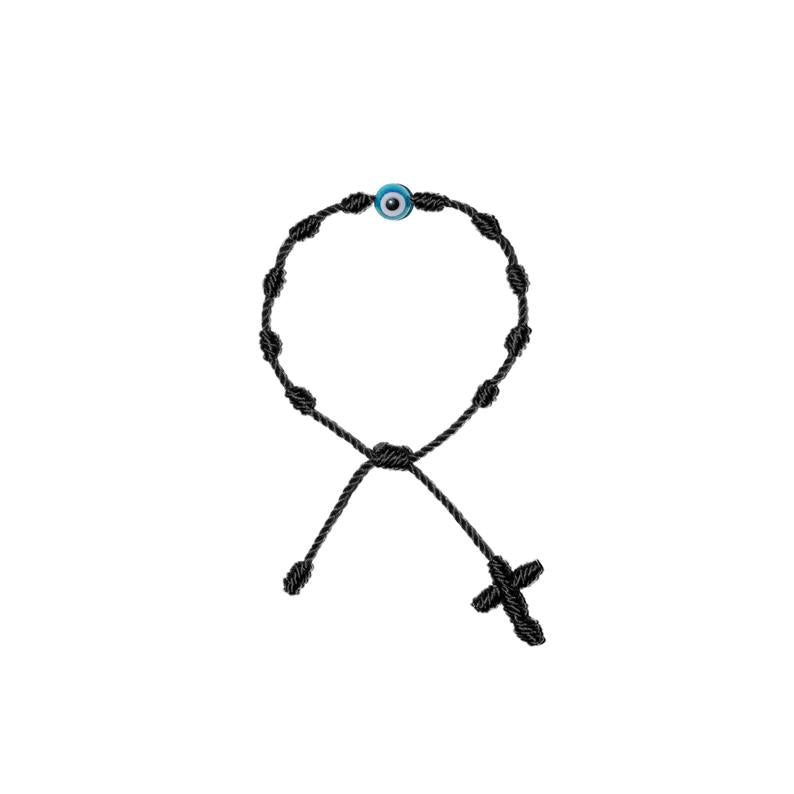 Light Blue Evil Eye Baby Rosary Bracelet (Black String)