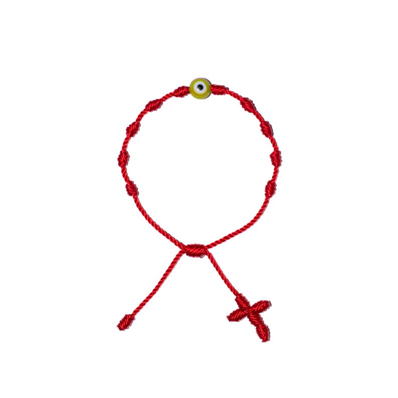 Yellow Evil Eye Adult Rosary Bracelet (Red String)