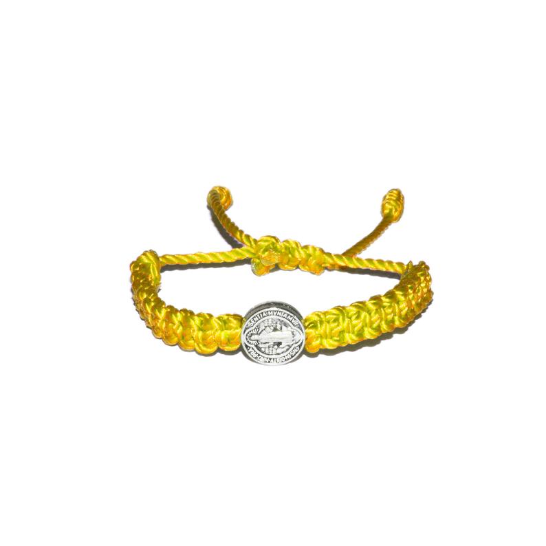 St. Benedict Macrame Baby Bracelet (Yellow String)