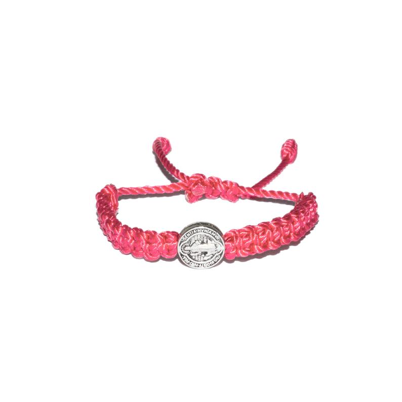 St. Benedict Macrame Baby Bracelet (Pink String)