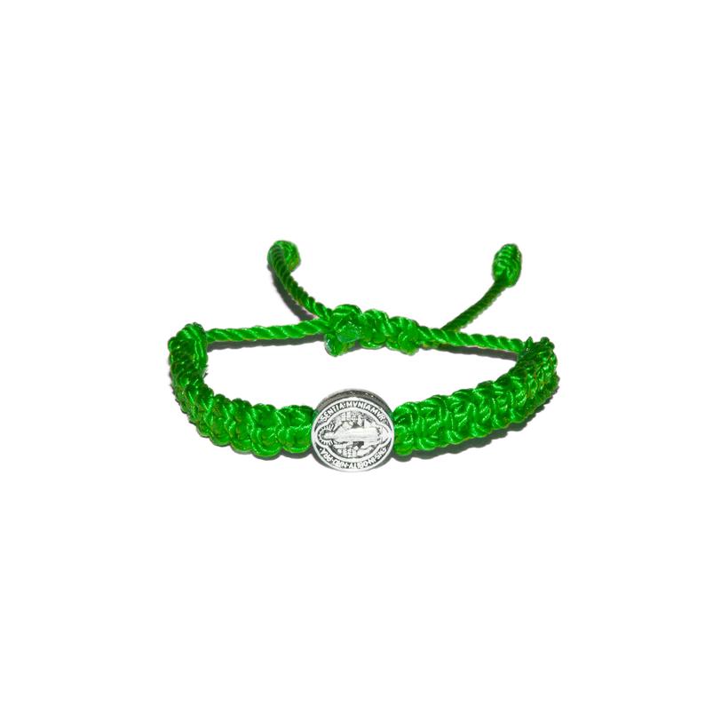 St. Benedict Macrame Baby Bracelet (Neon Green String)