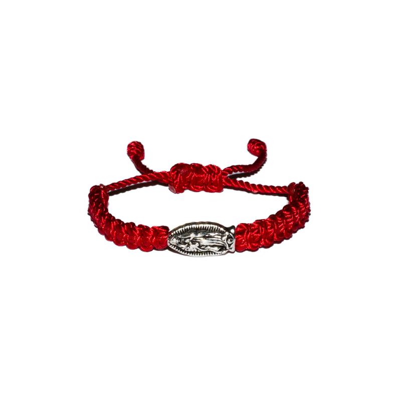 Our Lady Of Guadalupe Silver Bead Macrame Baby Bracelet (Red String)