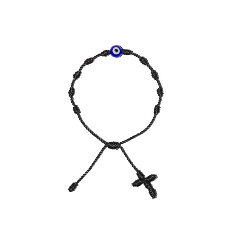 Blue Evil Eye Adult Rosary Bracelet (Black String)