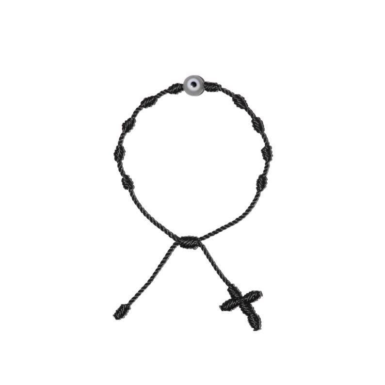 White Evil Eye Adult Rosary Bracelet (Black String)