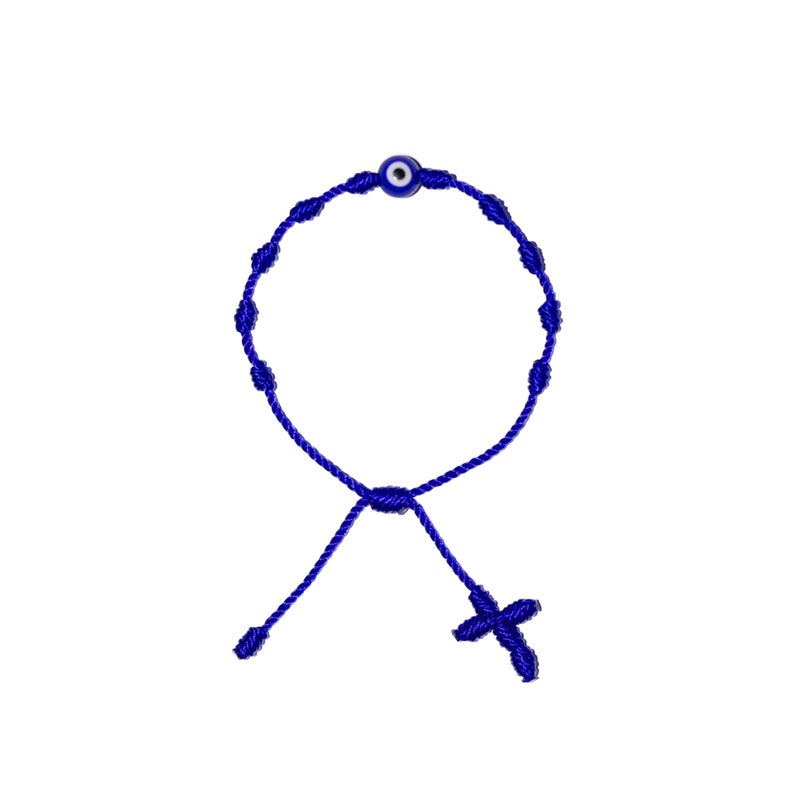 Blue Evil Eye Adult Rosary Bracelet (Blue String)