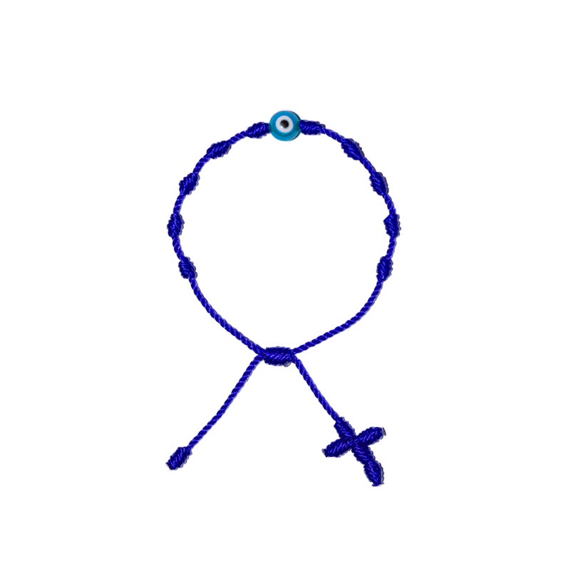 Light Blue Evil Eye Adult Rosary Bracelet (Blue String)