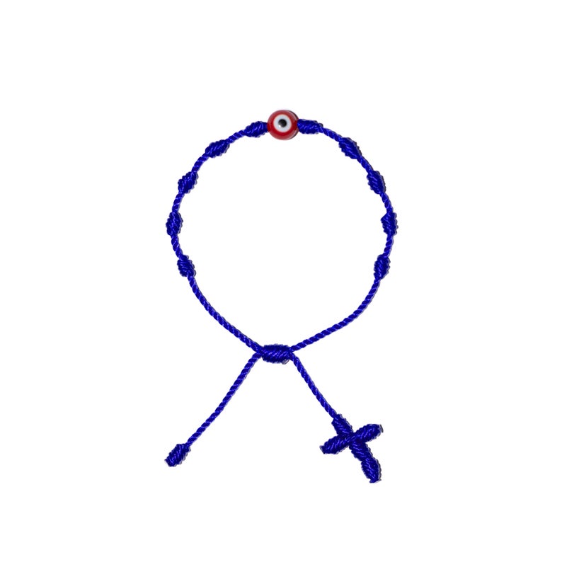 Red Evil Eye Adult Rosary Bracelet (Blue String)