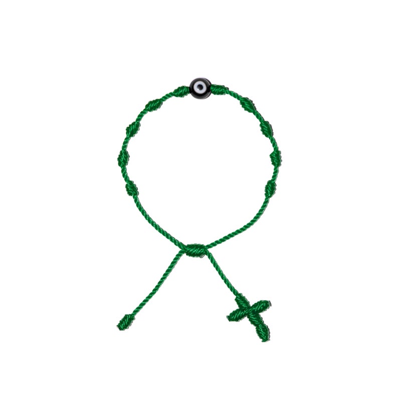 Black Evil Eye Adult Rosary Bracelet (Green String)