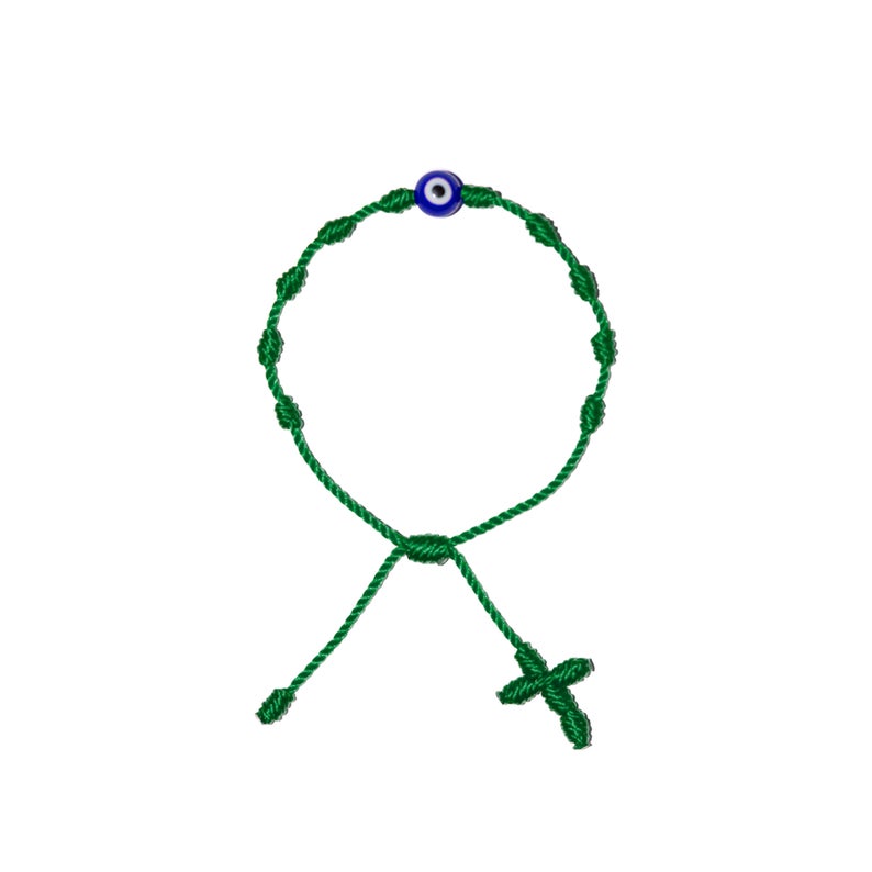 Blue Evil Eye Adult Rosary Bracelet (Green String)