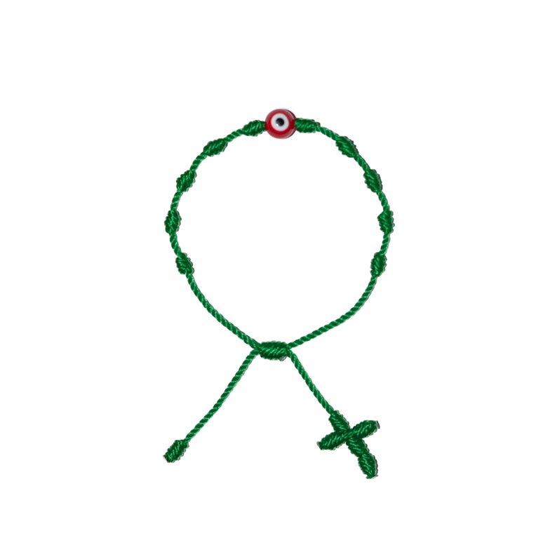 Red Evil Eye Adult Rosary Bracelet (Green String)