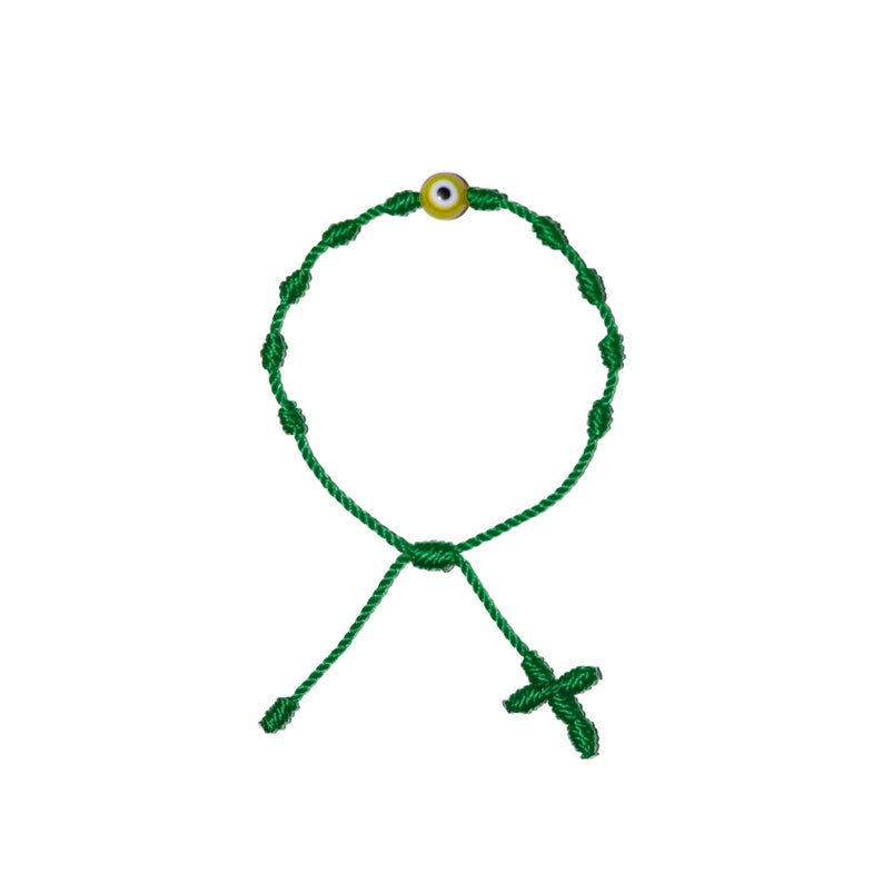 Yellow Evil Eye Adult Rosary Bracelet (Green String)