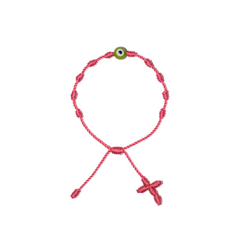 Green Evil Eye Adult Rosary Bracelet (Pink String)