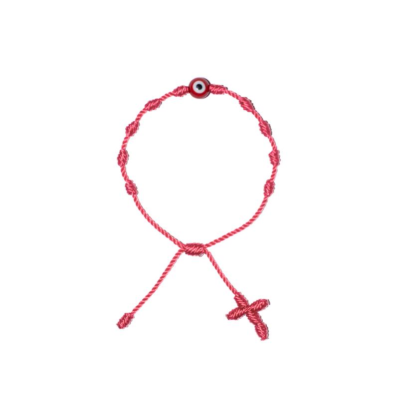 Red Evil Eye Adult Rosary Bracelet (Pink String)