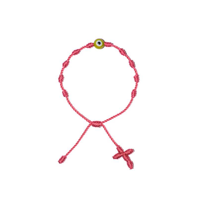 Yellow Evil Eye Adult Rosary Bracelet (Pink String)