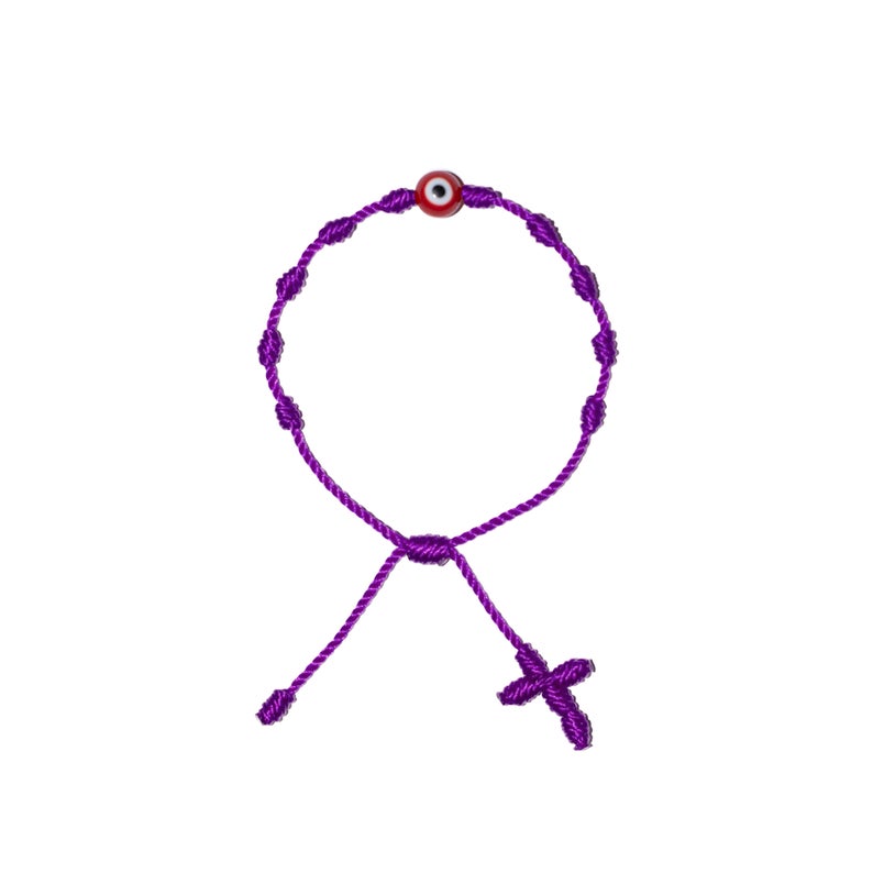 Red Evil Eye Adult Rosary Bracelet (Purple String)