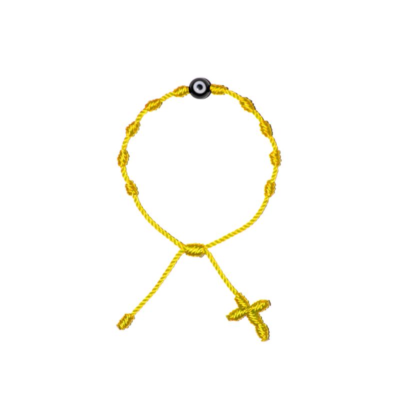 Black Evil Eye Adult Rosary Bracelet (Yellow String)