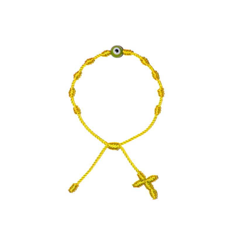 Green Evil Eye Adult Rosary Bracelet (Yellow String)