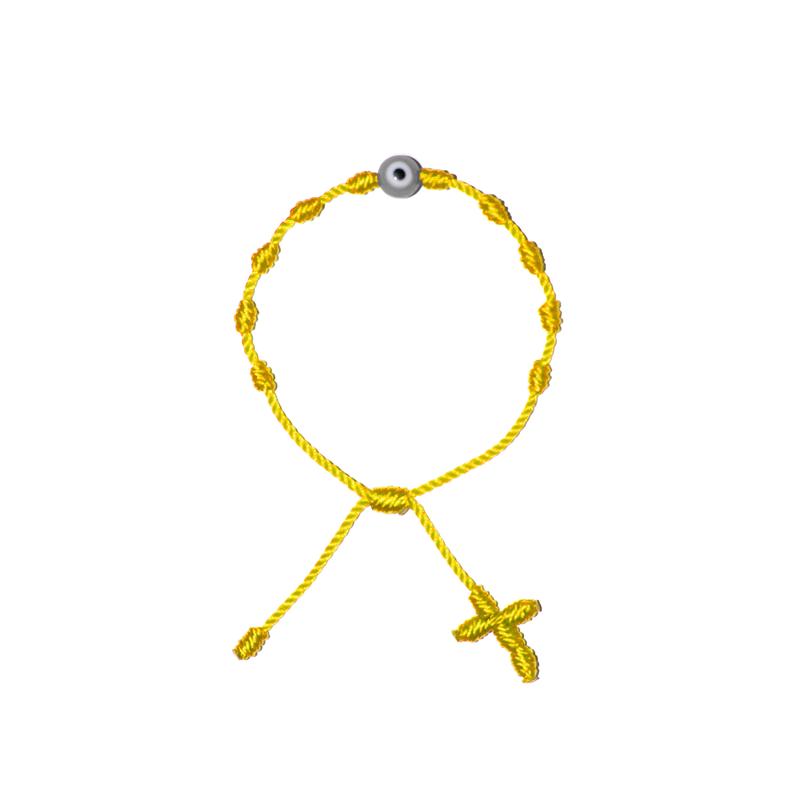 White Evil Eye Adult Rosary Bracelet (Yellow String)