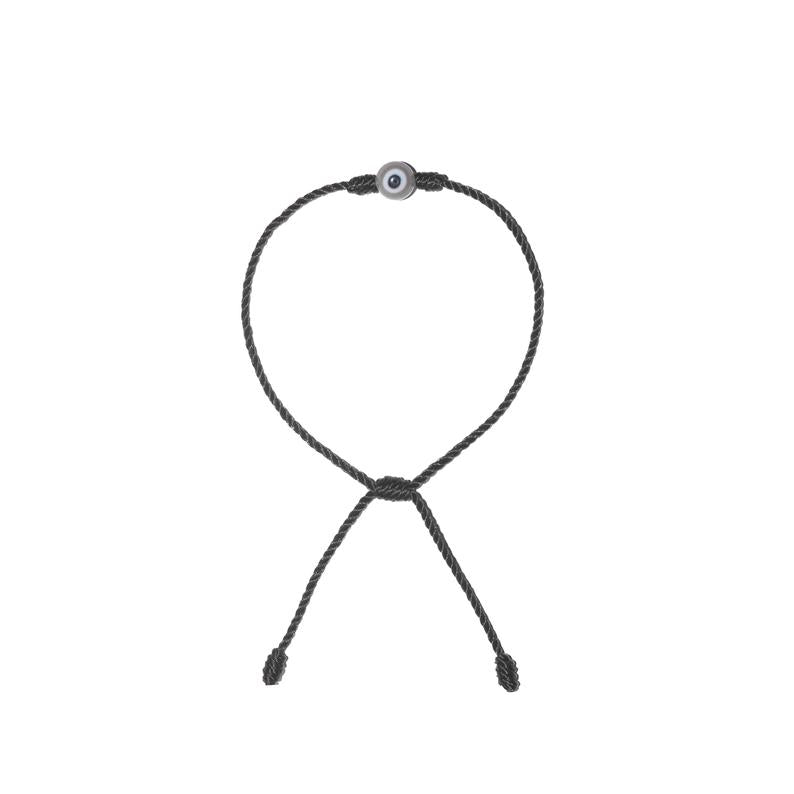 Minimalist White Evil Eye Bracelet (Black String)