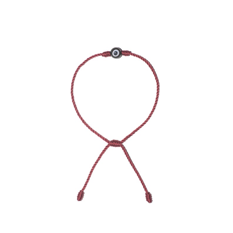 Minimalist Black Evil Eye Bracelet (Burgundy String)