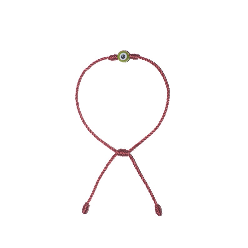 Minimalist Green Evil Eye Bracelet (Burgundy String)