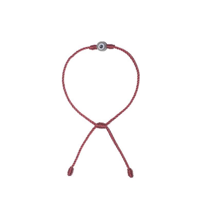 Minimalist White Evil Eye Bracelet (Burgundy String)