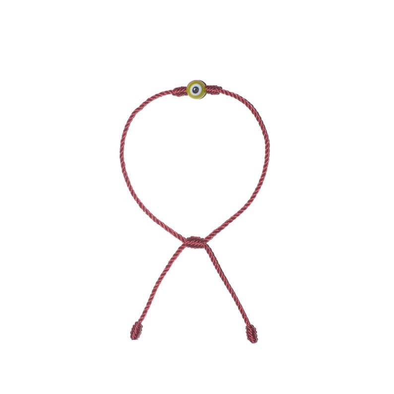 Minimalist Yellow Evil Eye Bracelet (Burgundy String)