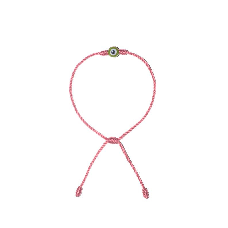 Minimalist Green Evil Eye Bracelet (Pink String)