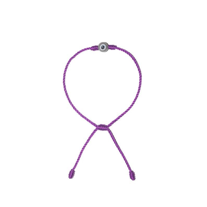 Minimalist White Evil Eye Bracelet (Purple String)