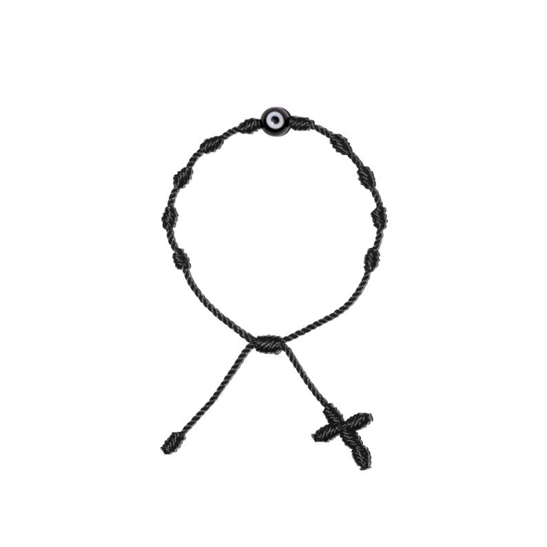 Black Evil Eye Adult Rosary Bracelet (Black String)